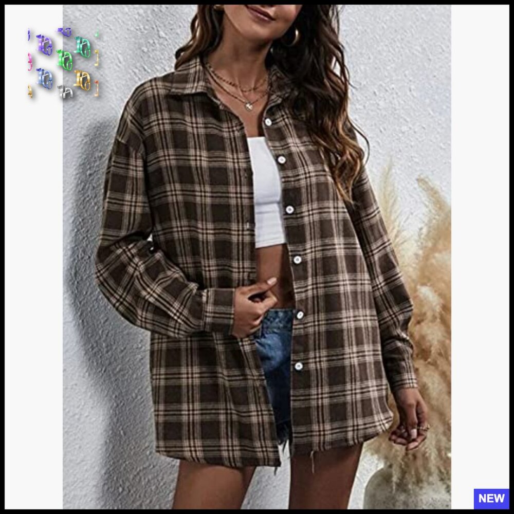 Oversized Flannel Shacket Button Down Blouse Loos… - image 3